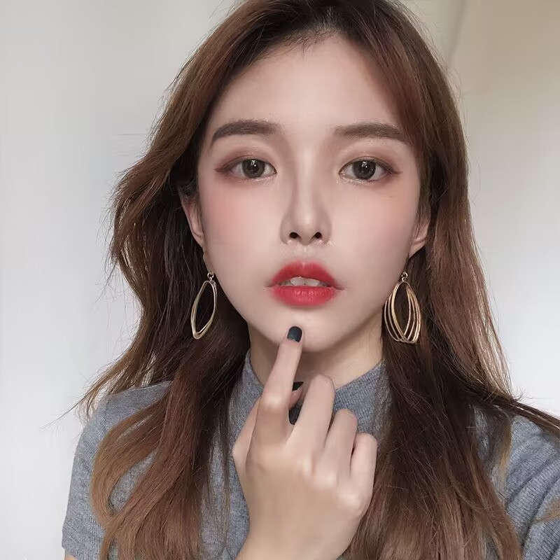 New Geometry Retro Metallic Gold Color Multiple Oval Pendant Clip Earrings