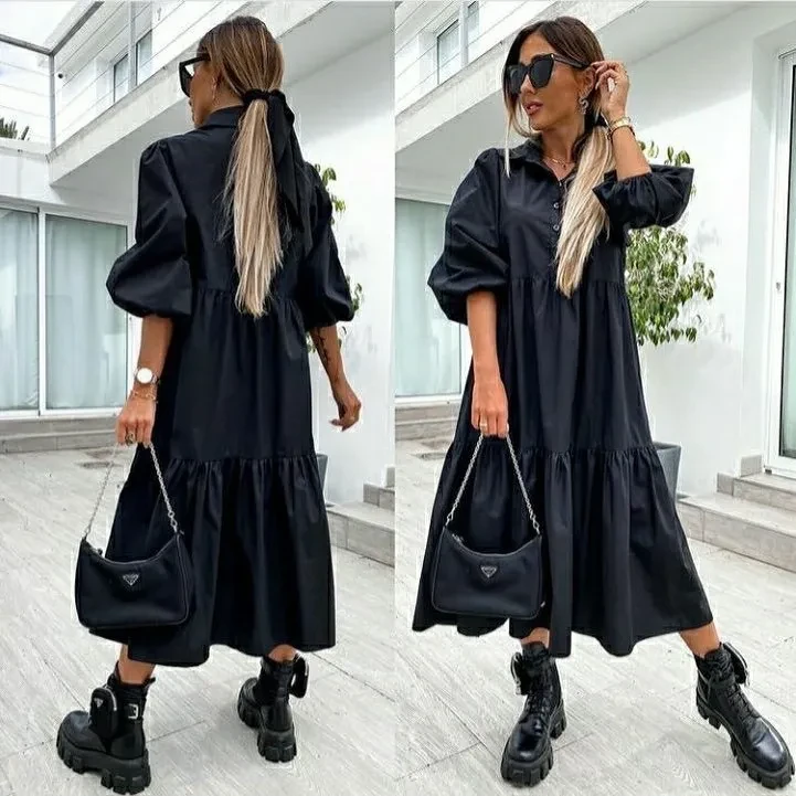 New Product Shirt Dress Lapel Large Size Loose Large Swing Dress