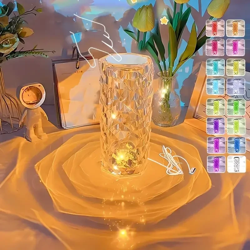 LED Crystal Table Lamp with Remote & Touch Control - 16 RGBW Color Option