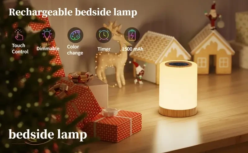 Touch-Controlled LED Bedside Lamp with 12 Colors