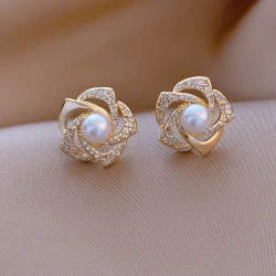 Women's Diamond Rose Pearl Earrings New Niche