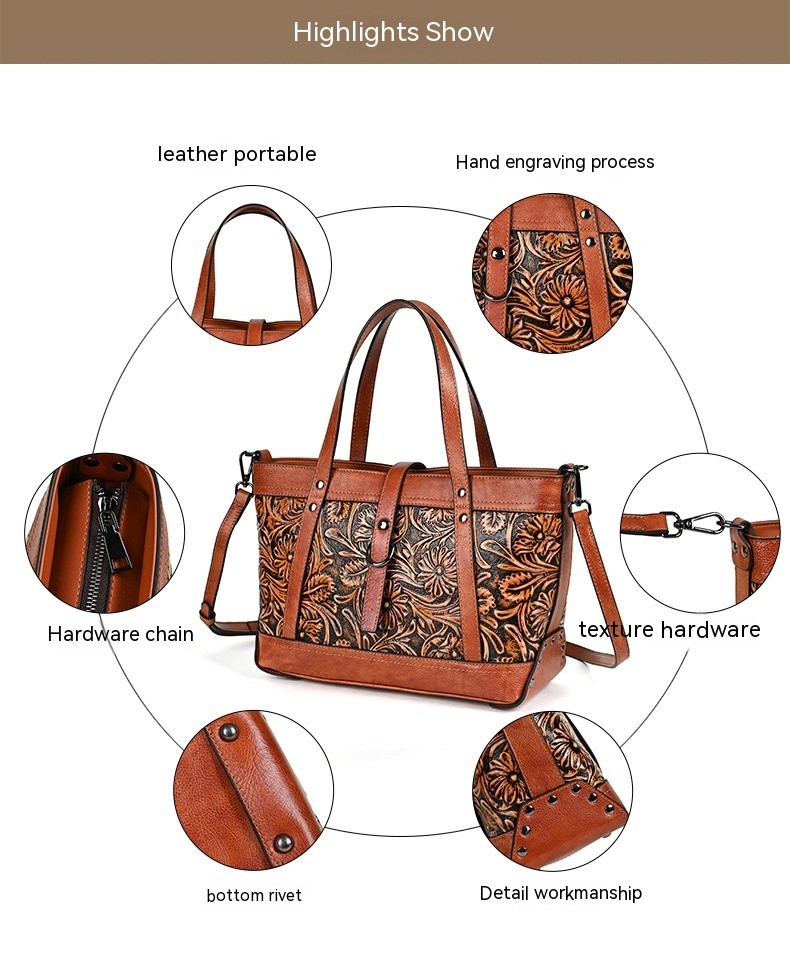 First Layer Cowhide Skeleton-skin Hand Carved Bag