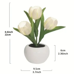 1pc USB LED Tulip Flower Lamp with Vase | Simulation Tulip Night Light Table Decor | Best Mothers Day Gift