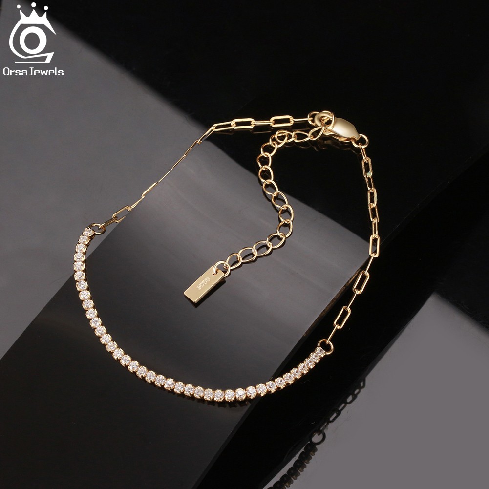 ORSA JEWELS 14K Gold Plated Paperclip Chain Tennis Bracelet