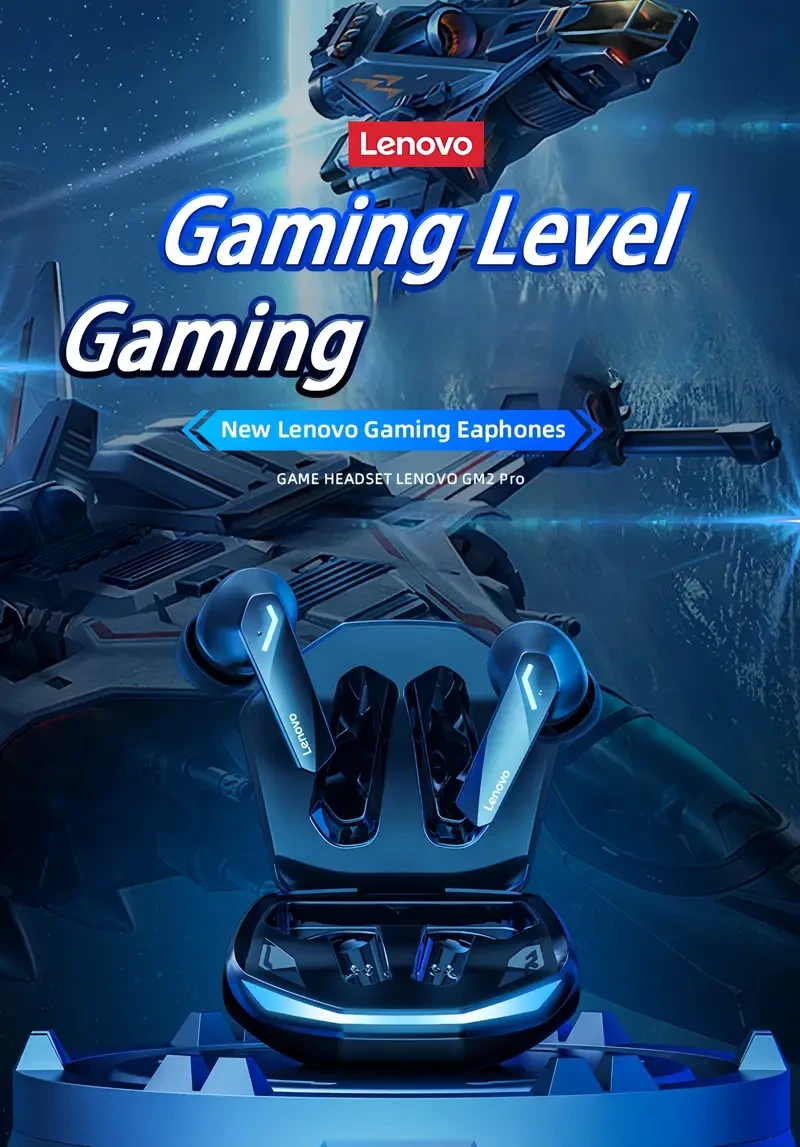 Lenovo Thinkplus GM2 Pro Wireless Earbuds with Intelligent Noise Cancelling - High-Fidelity Sound, Rechargeable Battery, Earbuds Wireless