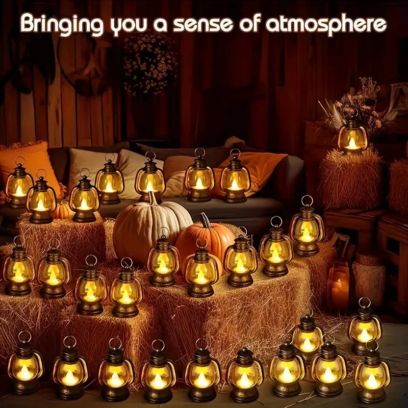 12pcs Vintage Mini Lanterns with Flickering LED Candle