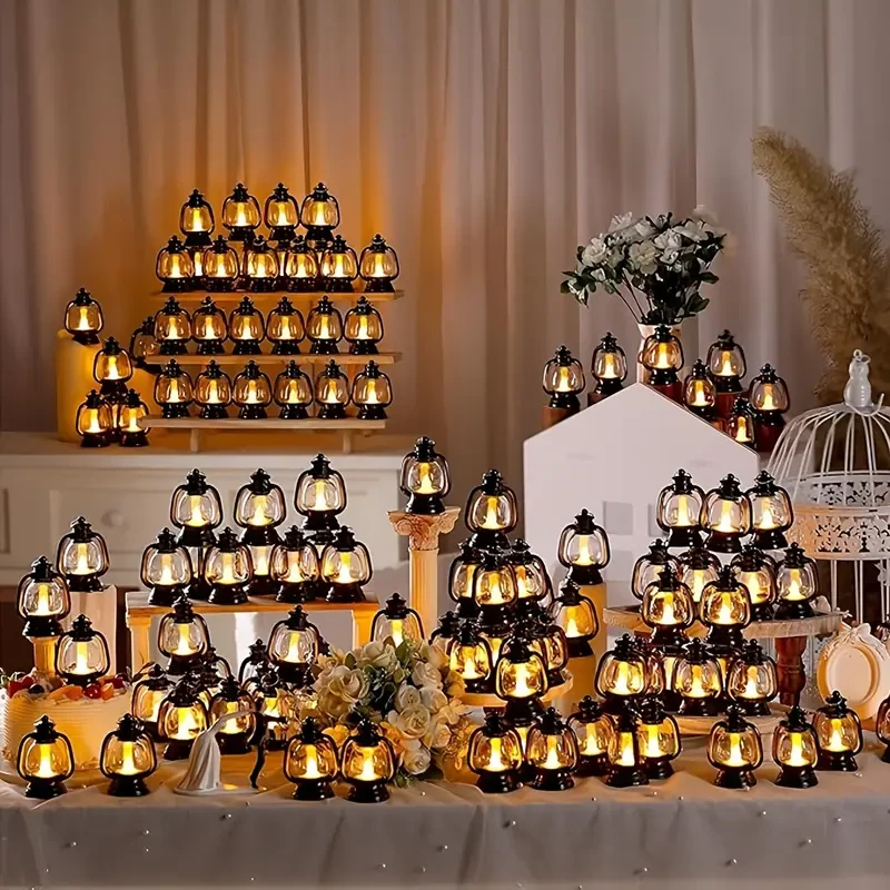 12pcs Vintage Mini Lanterns with Flickering LED Candle