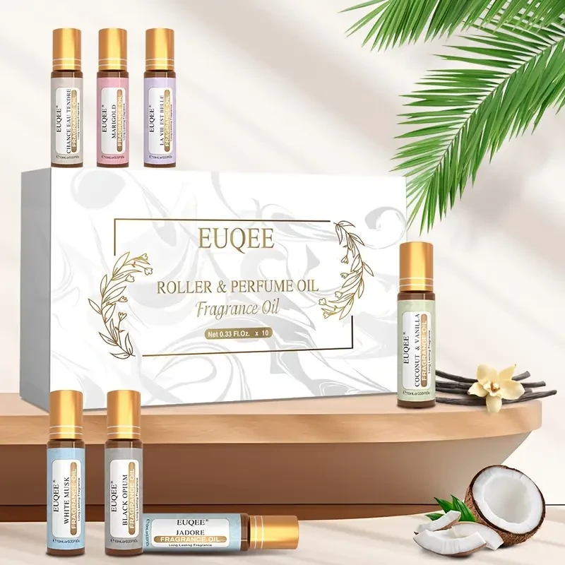 10-Pack EUQEE Rollerball Essential Oils, 10Ml Each, Aromatherapy for Emotional Support, Multi-Purpose, Liquid, <1L, Home & Health Care, No Specific Benefits
