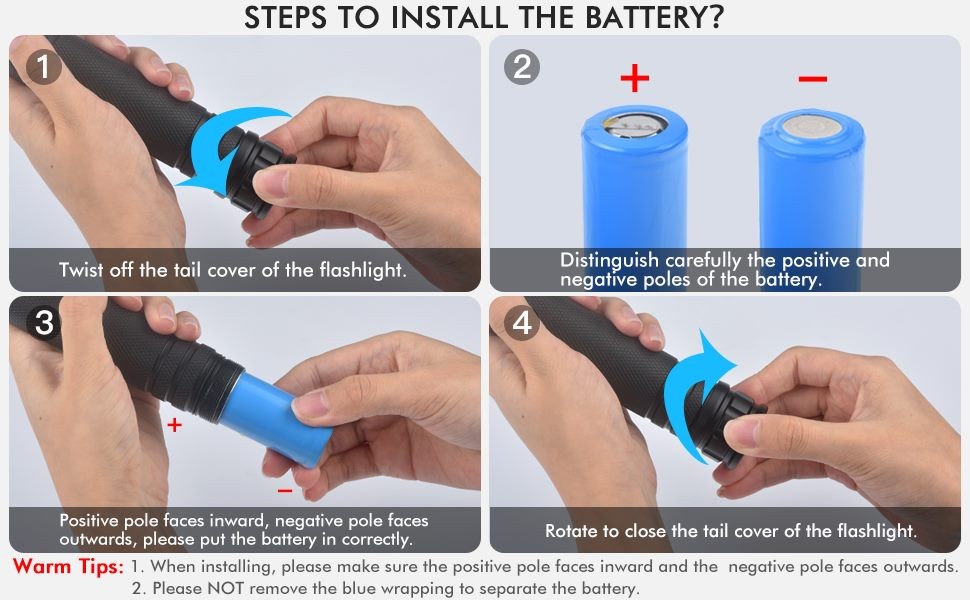 LED Torch Rechargeable High Lumens Flashlight with two 26650 Batteries