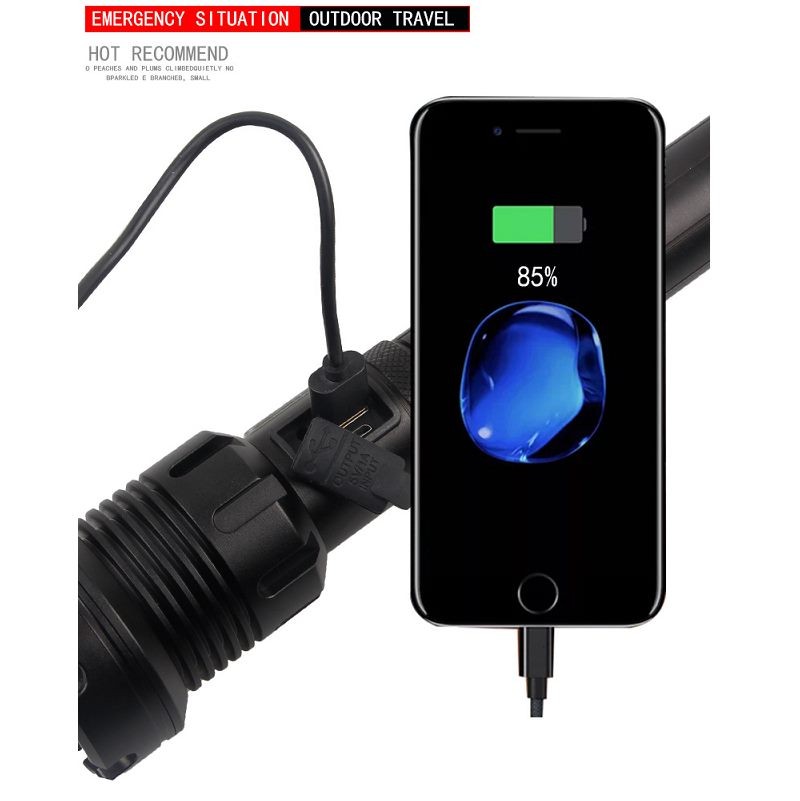 LED Torch Rechargeable High Lumens Flashlight with two 26650 Batteries