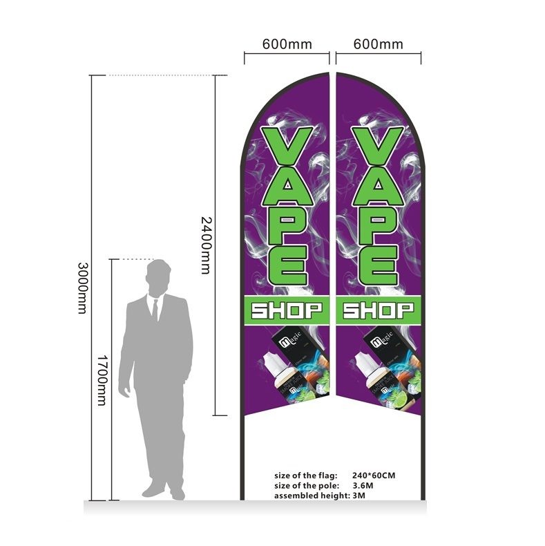 3M SET Pre-print Double Sided Feather Banner Flag Business Commersial Drill Base