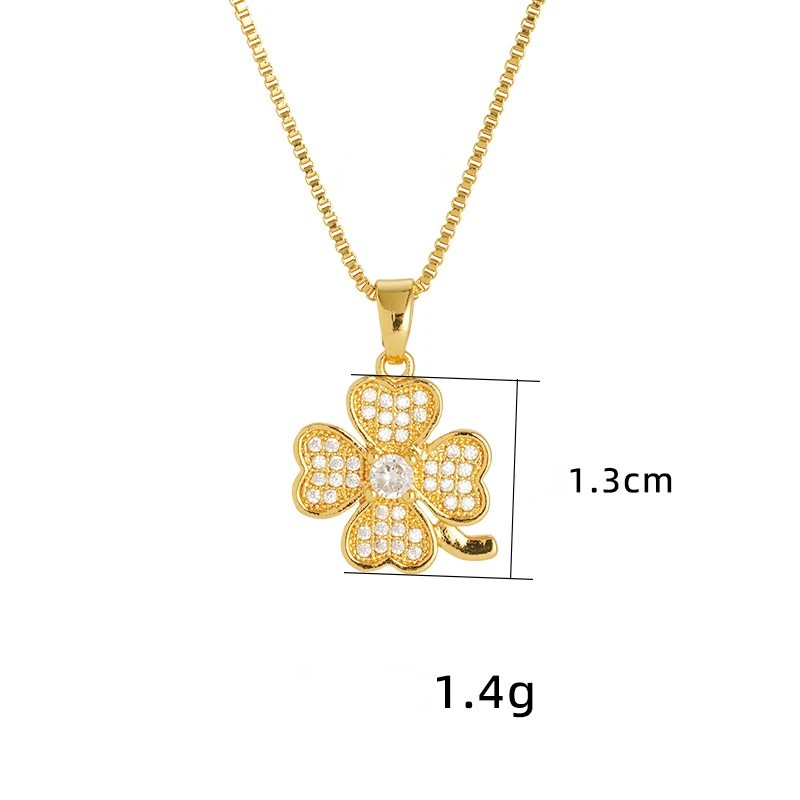 14K Gold Clover Pendant Necklace with Zircon