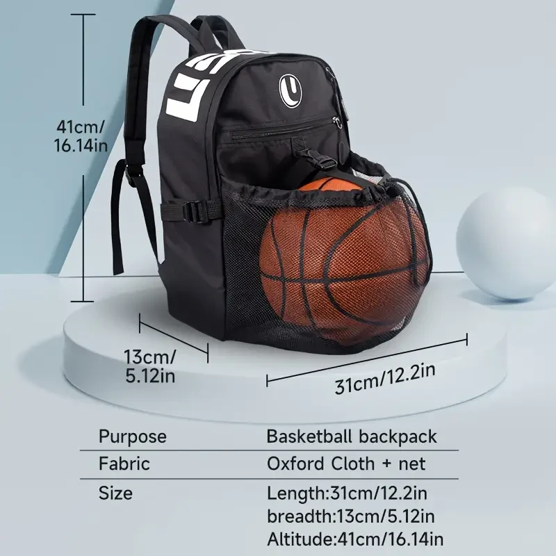 Youth Sports Backpack with Ball Holder, Oxford, Lightweight, Machine Washable, Splicing Design, Fade Resistant, with Laptop Compartment,