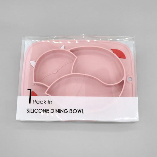 Color Matching Soft Cute Fox Strong Adsorption Platinum Silicone Dinner Plate Integrated Children'S Non-Slip Partitioned Dinner Plate