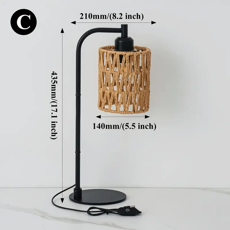 1pc Hand-Woven LED Table Lamp Dimmable USB-Powered Desk Light with Warm Yellow Glow, Adjustable Brightness (200-350 Lumens), E27 Base, Perfect for Bedroom, Office, Living Room, or Gift Idea