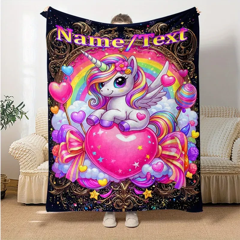 Customizable Name Cute Mythical Creature Soft Flannel Throw Blanket