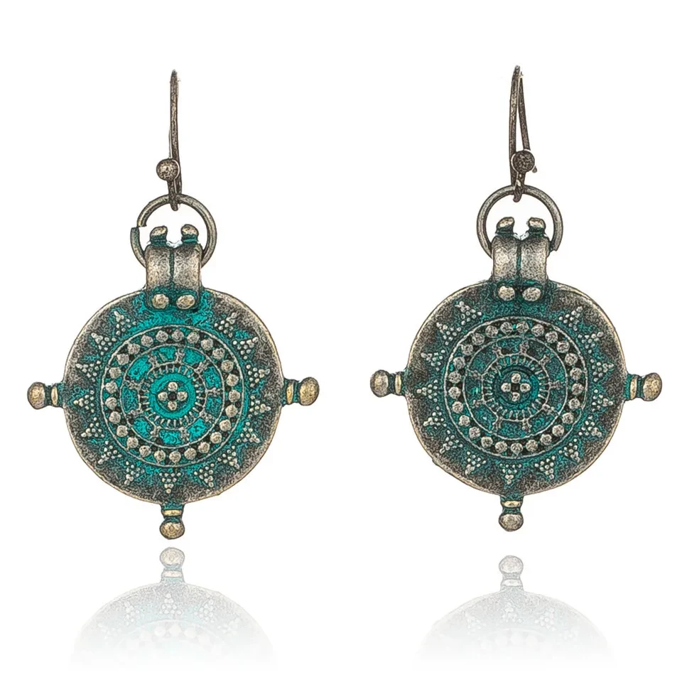 Vintage Roulette Shaped Carved Pendant Earrings