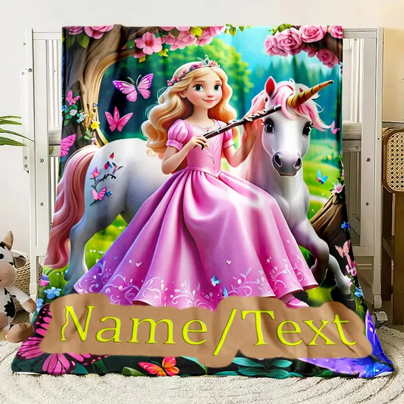 Custom Princess & Unicorn Soft Flannel Throw Blanket