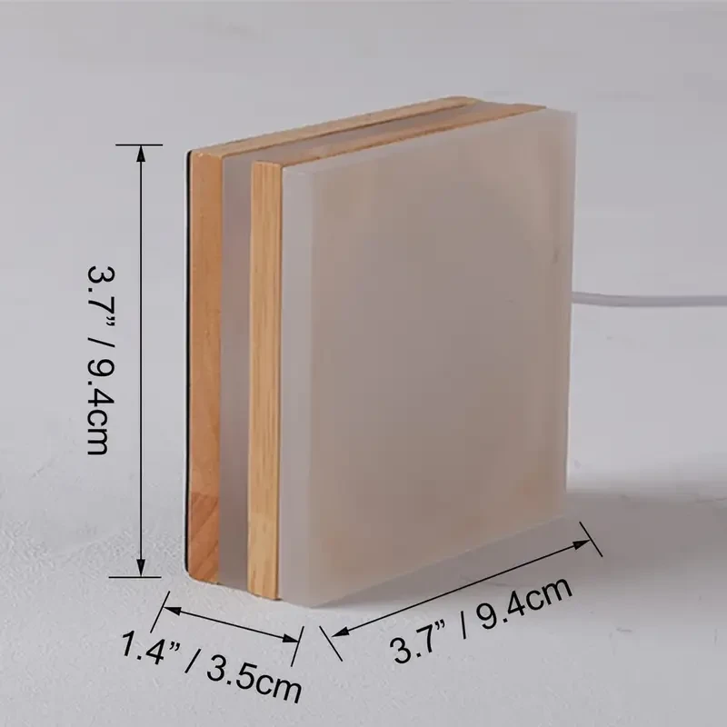 Square Wooden Art Table Lamp 3 Colors, 9 Adjustable Brightness Levels, USB Energy-Saving, Natural Warm White Light, LED, with Push Button Control, Dimmable, Made of Real Wood, for Bedroom, Study, Living Room, Indoor Use