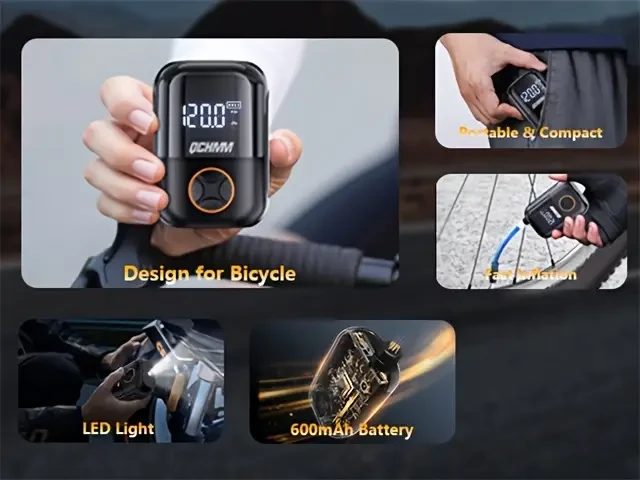 Automatic USB Rechargeable Bike Pump, Portable Mini 150 PSI Air Pump with Digital LCD Gauge, Type-C Charging, Compact Design, for Bikes, Motorcycle, and Sports Equipment