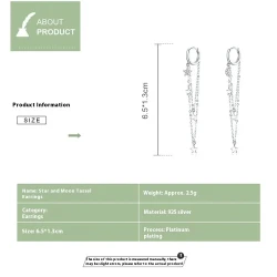 S925 Sterling Silver Star Moon Tassel Earrings
