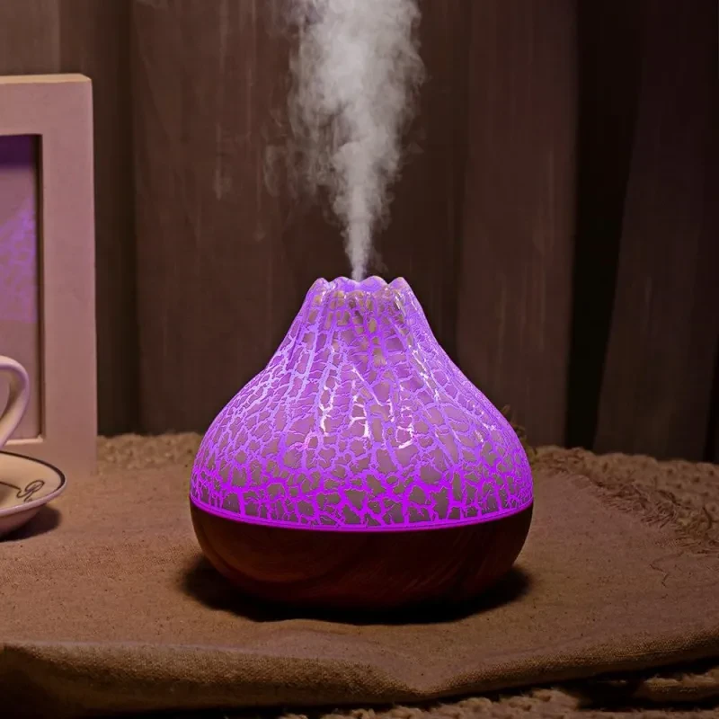 Volcano Humidifier Wood Grain Fog Seven-color Ambience Light