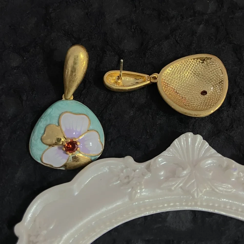 Vintage Colored Enamel Flower Earrings
