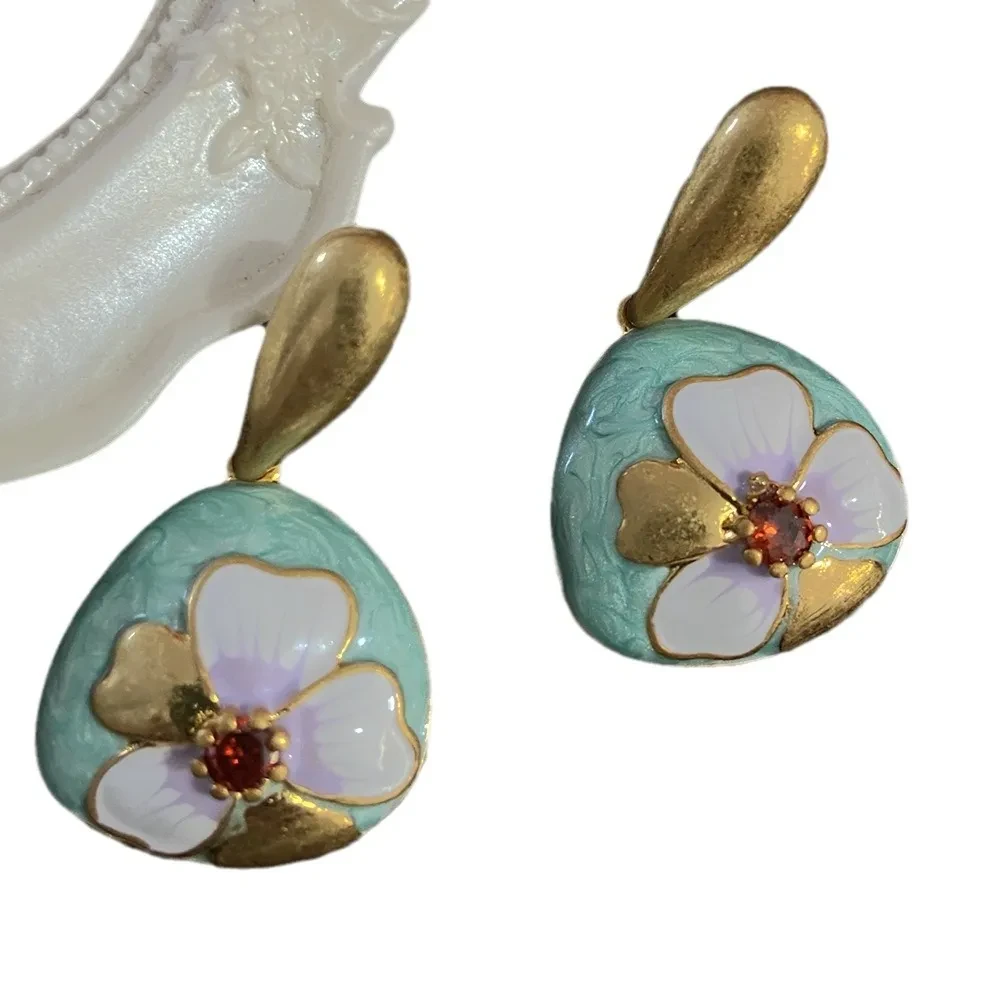 Vintage Colored Enamel Flower Earrings