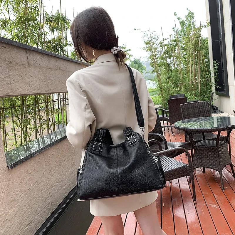 Soft Leather Large Capacity Women Hand-carrying Crossbody Bag Fashionable All-match