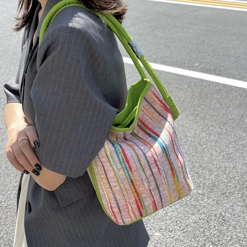 Canvas Bucket Bags For Women Summer Popular New Fashion Color Contrast