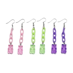 Tricolor Resin Bear Pendant Tassel Earrings