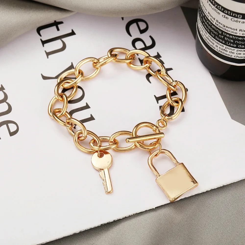 Thick Chain Key Lock Pendant Anklet