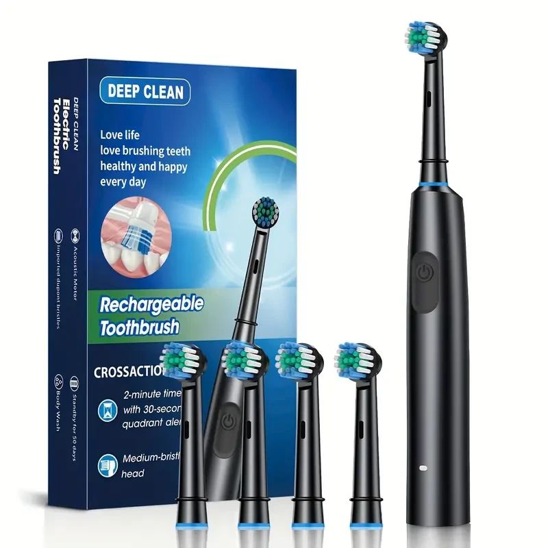 Model Adult Electric Toothbrush Set with 4 Replacement Heads and 1 Main Unit