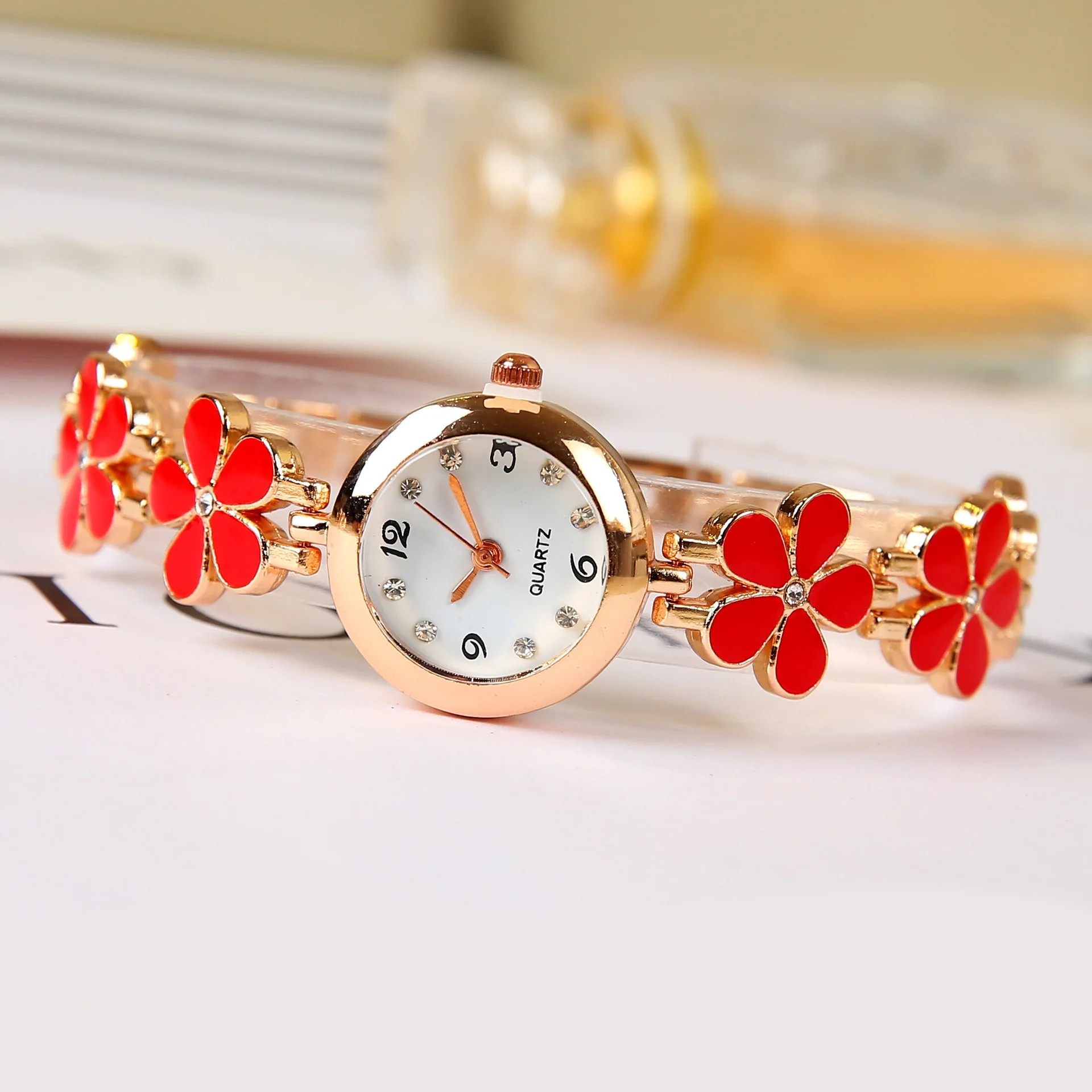 Luxury Rhinestone Flower Bracelet Watch