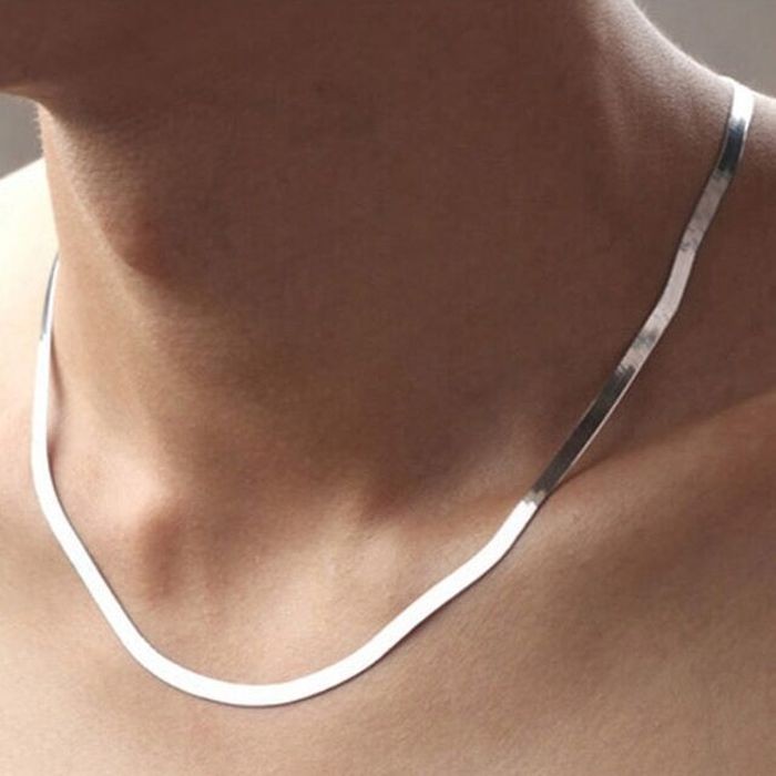 925 Sterling Silver 18K Gold 4MM Flat Chain Necklace
