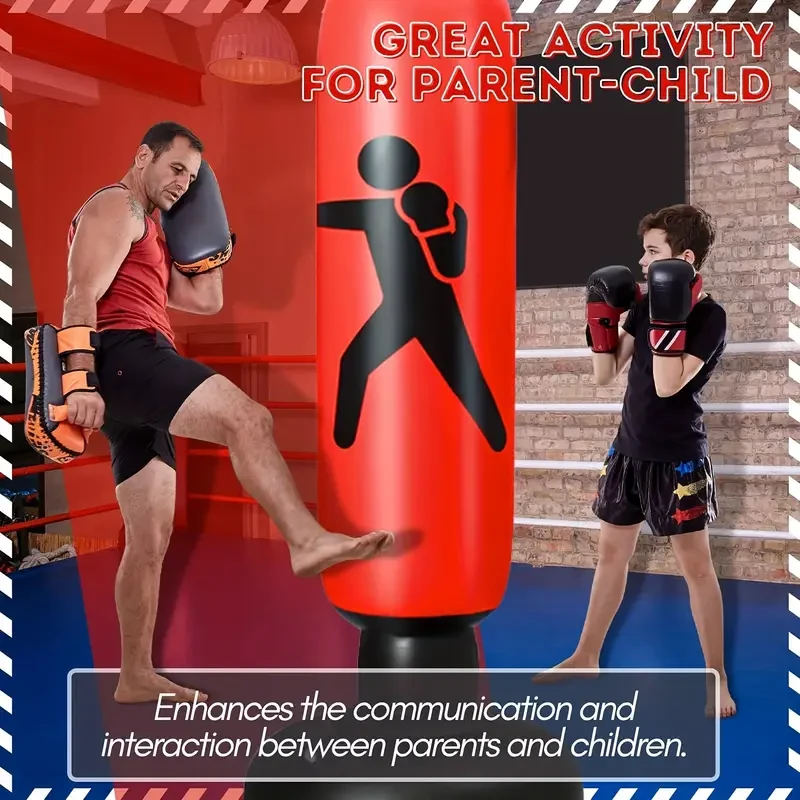 Kids Inflatable Punching Bag with Stand, Freestanding Boxing Bag for Children, 160.02cm Martial Arts Kickboxing Bag, Polyethylene Fitness