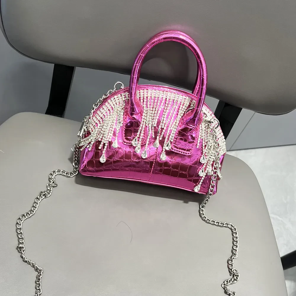 One-shoulder Crossbody Glossy Diamond Tassel Handbags