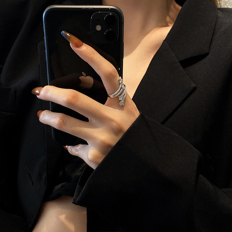 Multi Layer Micro-inlaid Five-pointed Star Zircon Ring