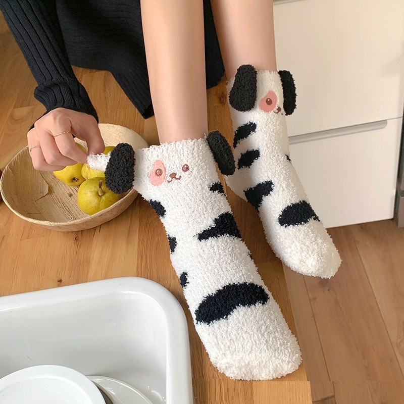 Coral Fleece Thickened Warm Women's Mid-tube Sleeping Socks