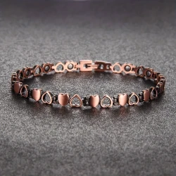 Adjustable Rose Golden Magnetic Ankle Bracelet for Women - Hypoallergenic Copper with Heart-Shaped Magnets, Polished Finish, Perfect Mothers Day Gift