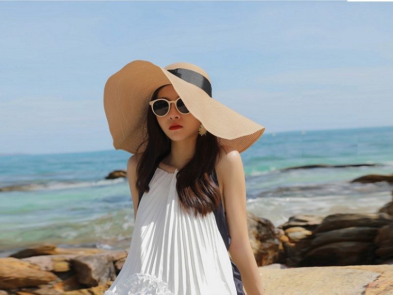 Khaki- 16cm Wide Brim Women Lady Sun Straw Hat Floppy Derby Summer Beach Cap
