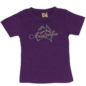 Kids Girls T Shirt Tee Australia Souvenir w Rhinstone Crystal Map/Purple