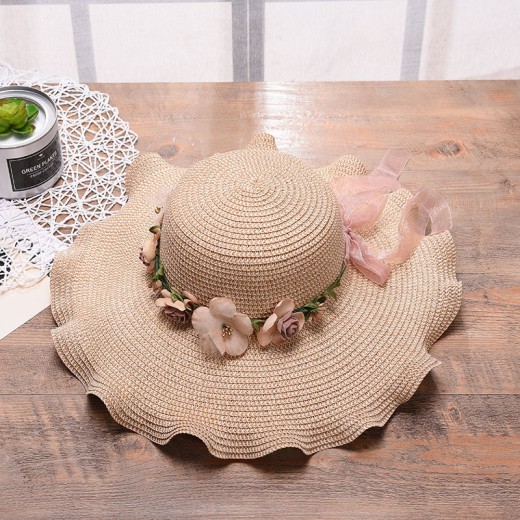 Ladies Hat Big Wave Flower Sun Hat Beach Outdoor Sun Hat Sunscreen Straw Hat
