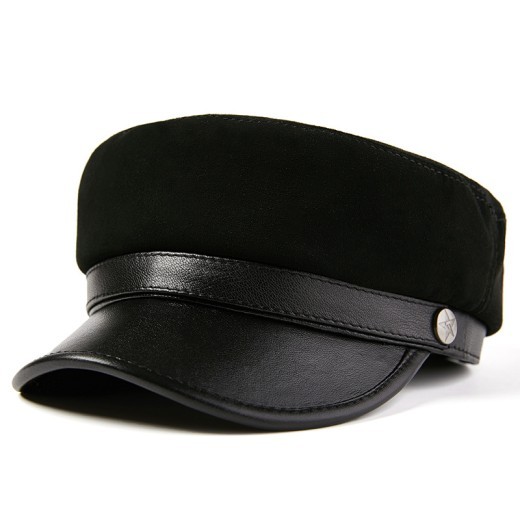 Fashion Sheepskin Flat-top Hat Youth Student's Hat Unisex Leather Hat Korean Casual Navy Hat