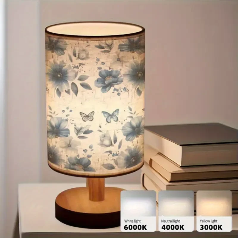 Floral Table Lamp with Wooden Base Tri-Color Lighting, Adjustable Height & Elegant Modern Design for Bedroom, Living Room & Office