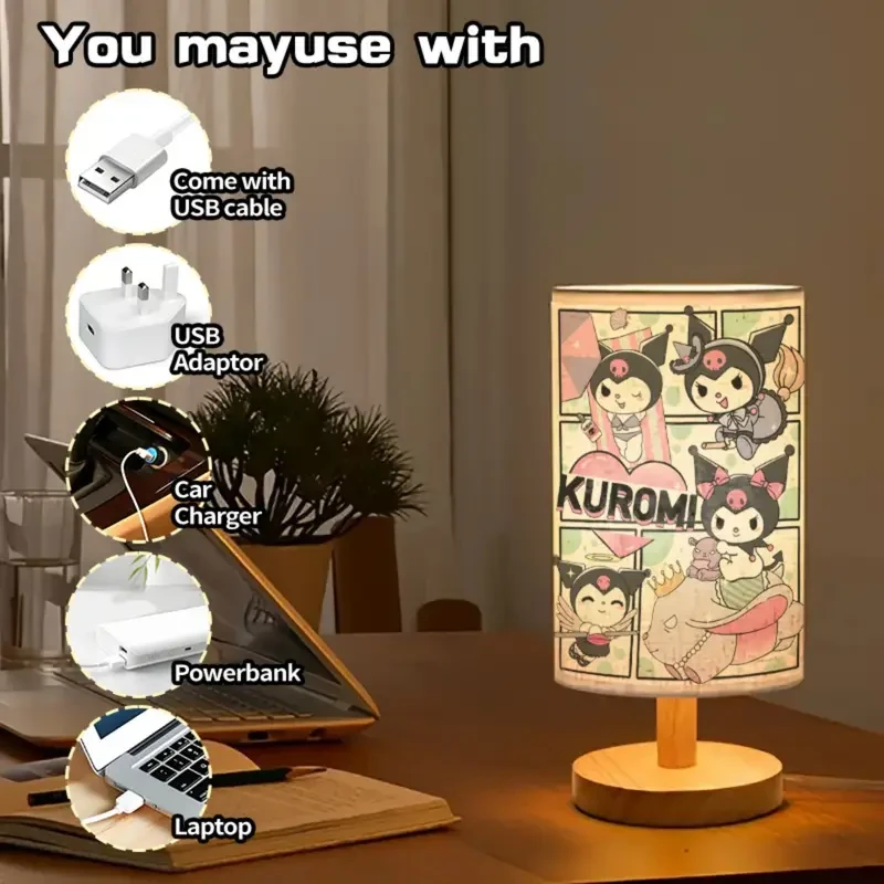 Melody Elegant Kuromi-Themed Table Lamp Adjustable Tri-Color Lighting & Extendable Design for Bedroom & Living Room Charm