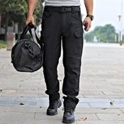 Men's Tactical Pants Water Resistant Flex Ripstop Cargo Lightweight Hiking-BLACK