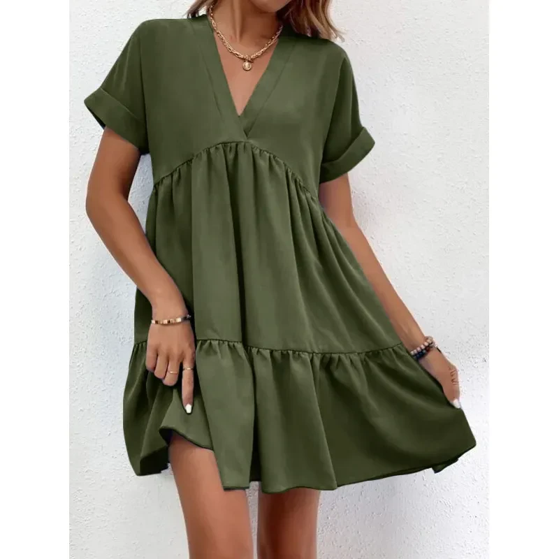 New Short-sleeved V-neck Dress Summer Casual For Women