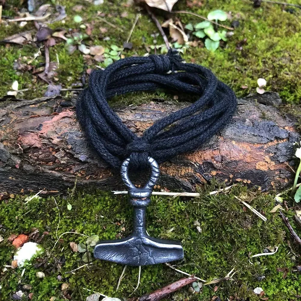 Stainless Steel Antique Tin Colored Cotton Cord Pendant Jewelry
