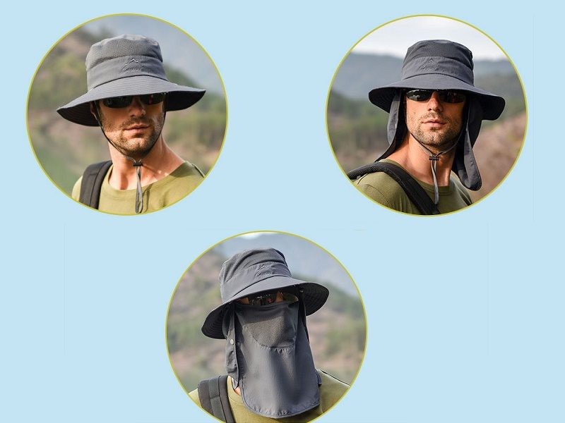 Men Sun Hat Wide Brim Bucket Hats Outdoor Fishing Hiking Cap UV Protection